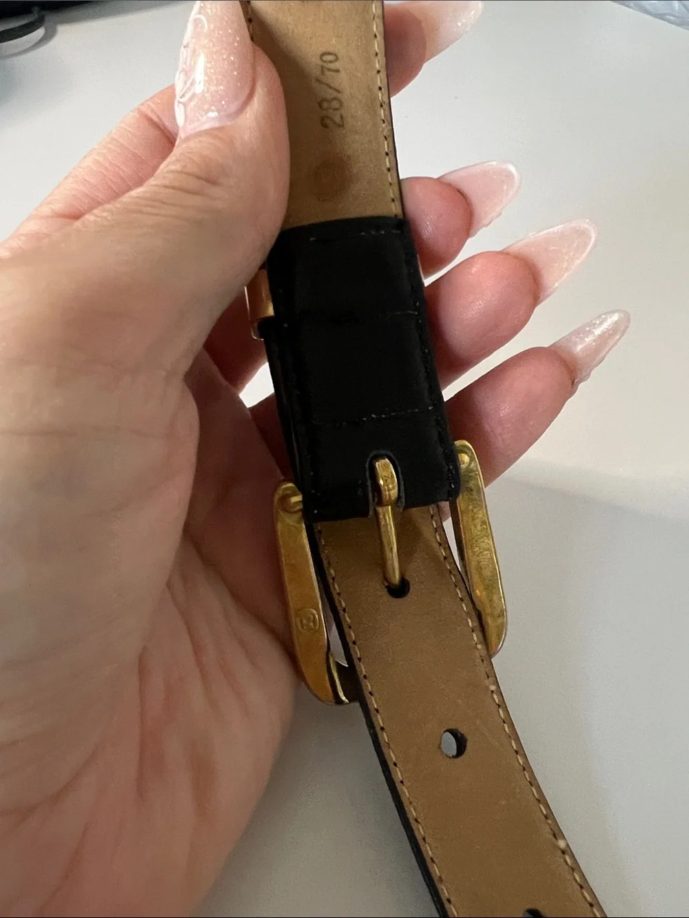 Vintage-Pierre Cardin Black Leather Belt with Gold Logo Accent